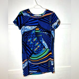 Tildon Blue Geometric Print Shift Dress Small